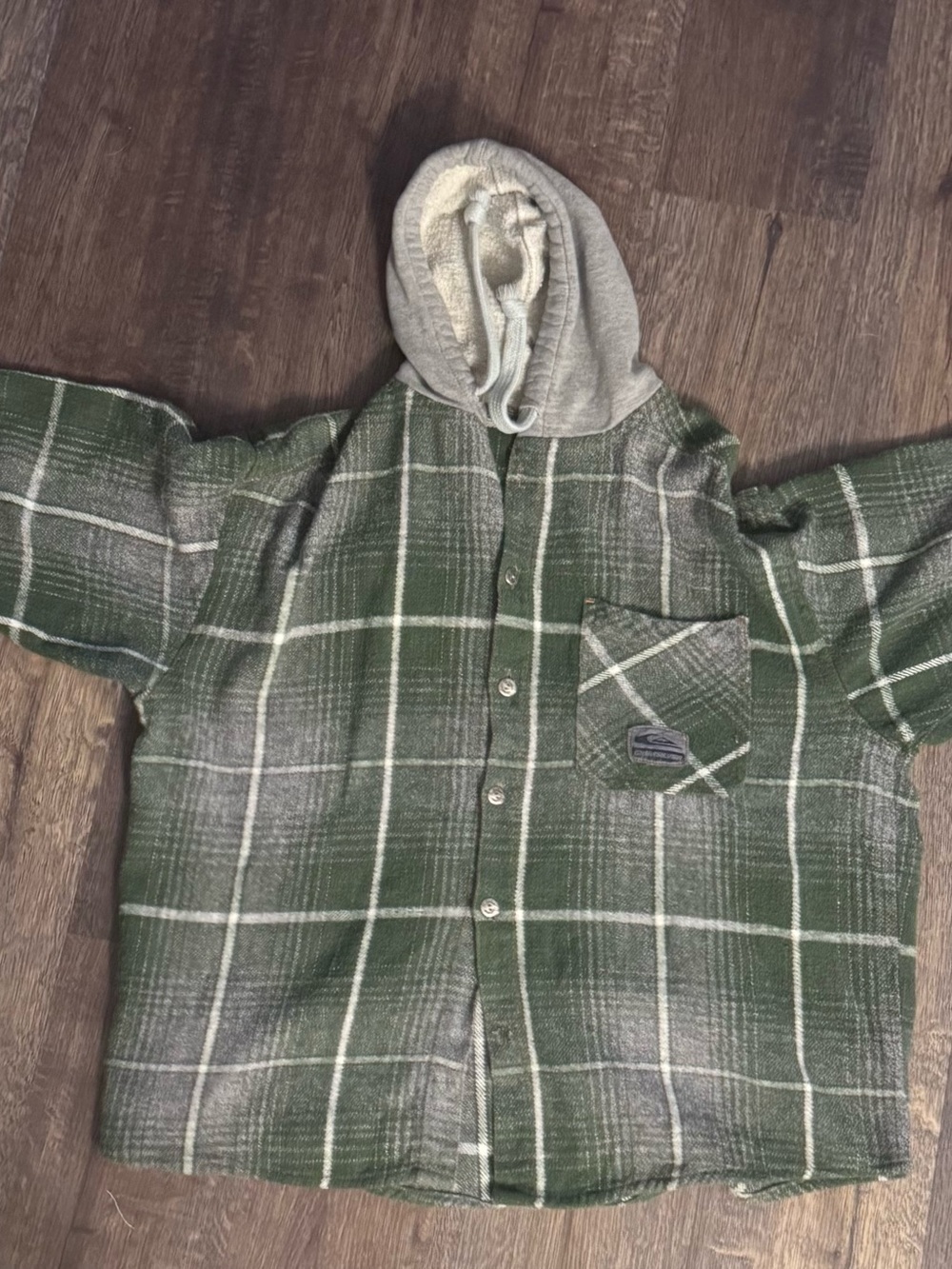 Vintage 1990s Quiksilver green plaid hooded flannel